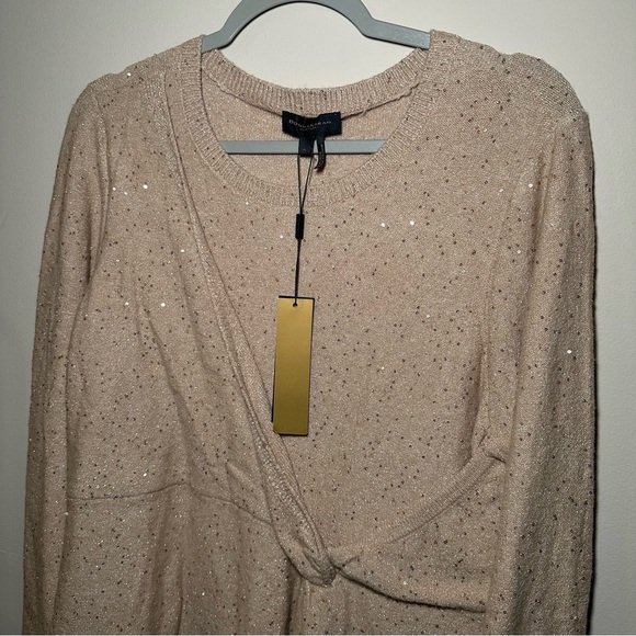 Donna Karan Beige Sequin Knit Side Knot Sweater Top Size XL - Picture 6 of 16